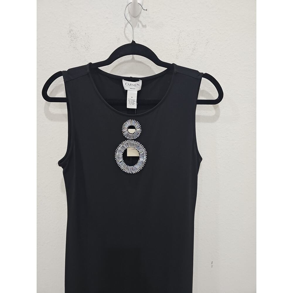 Carmen Marc Valvo Dress Size M Black Solid Sheath Below Knee Sleeveless New - Picture 5 of 13